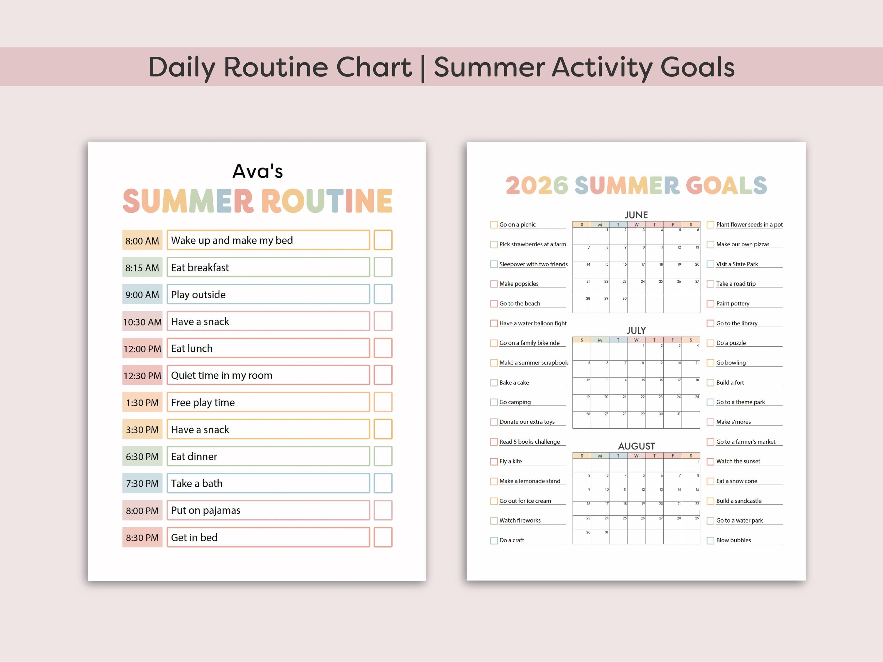Summer Chart.pdf Kids Summer Printable Charts: 2026 Summer Chores, Summer Activities ...