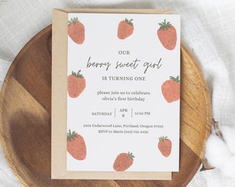 Berry Sweet Birthday Invitation Berry Birthday Invitation Berry 2nd Birthday Invitation Strawberry Birthday Invitation Berry Sweet First