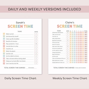 Screen Time Chart for Kids Screen Time Management Screen Time Tracker ...