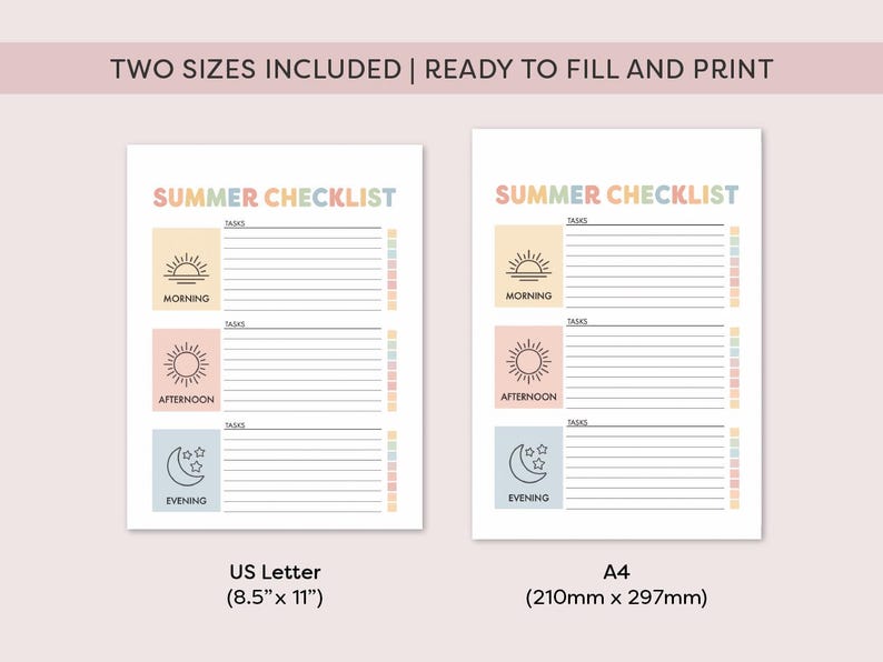 Summer Routine Blank Kids Summer Routine Checklist Printable Routine Chart for Kids Summer ...