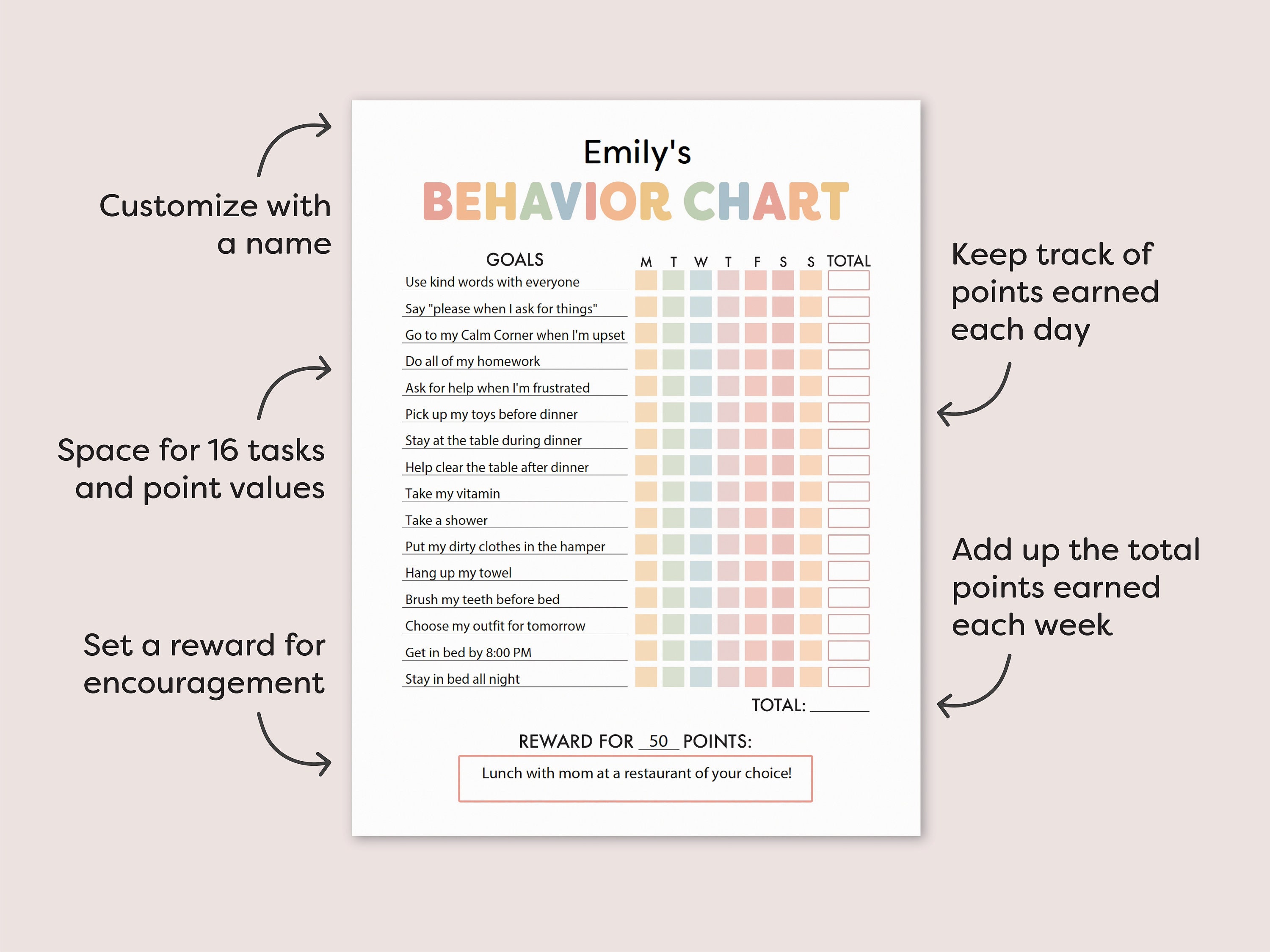 Behavior Chart for Kids | Behavior and Chore Chart, at Home Behavior ...
