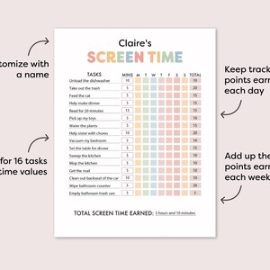 Screen Time Chart for Kids Screen Time Management Screen Time Tracker ...