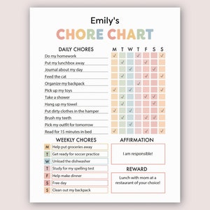 Chore Chart for Kids Printable Editable Chore Chart Template Kids Chore Chart Responsibility Chart To Do List for Kids Weekly Chore Chart