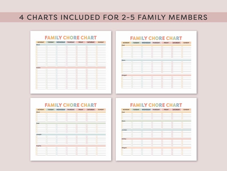 Family Chore Chart Editable Chore Chart Family Chore Chart 4 People ...