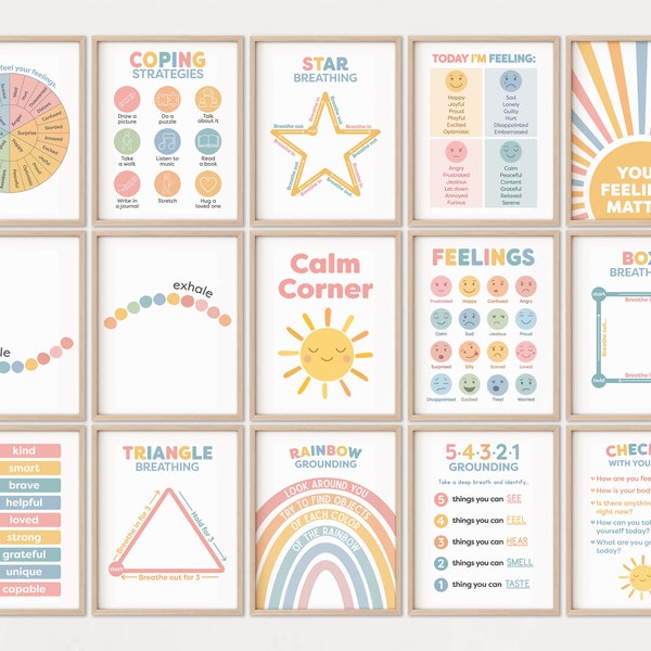 Calming Corner Classroom Posters Calm Corner Poster Kids Room Decor Feelings Wheel 54321 Grounding Technique Feelings Chart Calm Down Corner