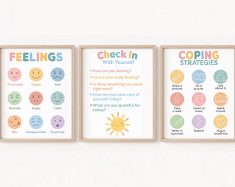 Coping Skills Poster Feelings Chart Set of 3 Calming Corner Posters Classroom Decor SEL Toddler Calm Down Corner Preschool Homeschool Decor