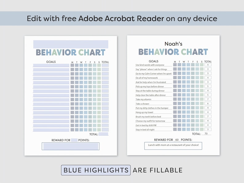 Behavior Chart for Kids at Home Behavior Chart Printable Behavior and ...
