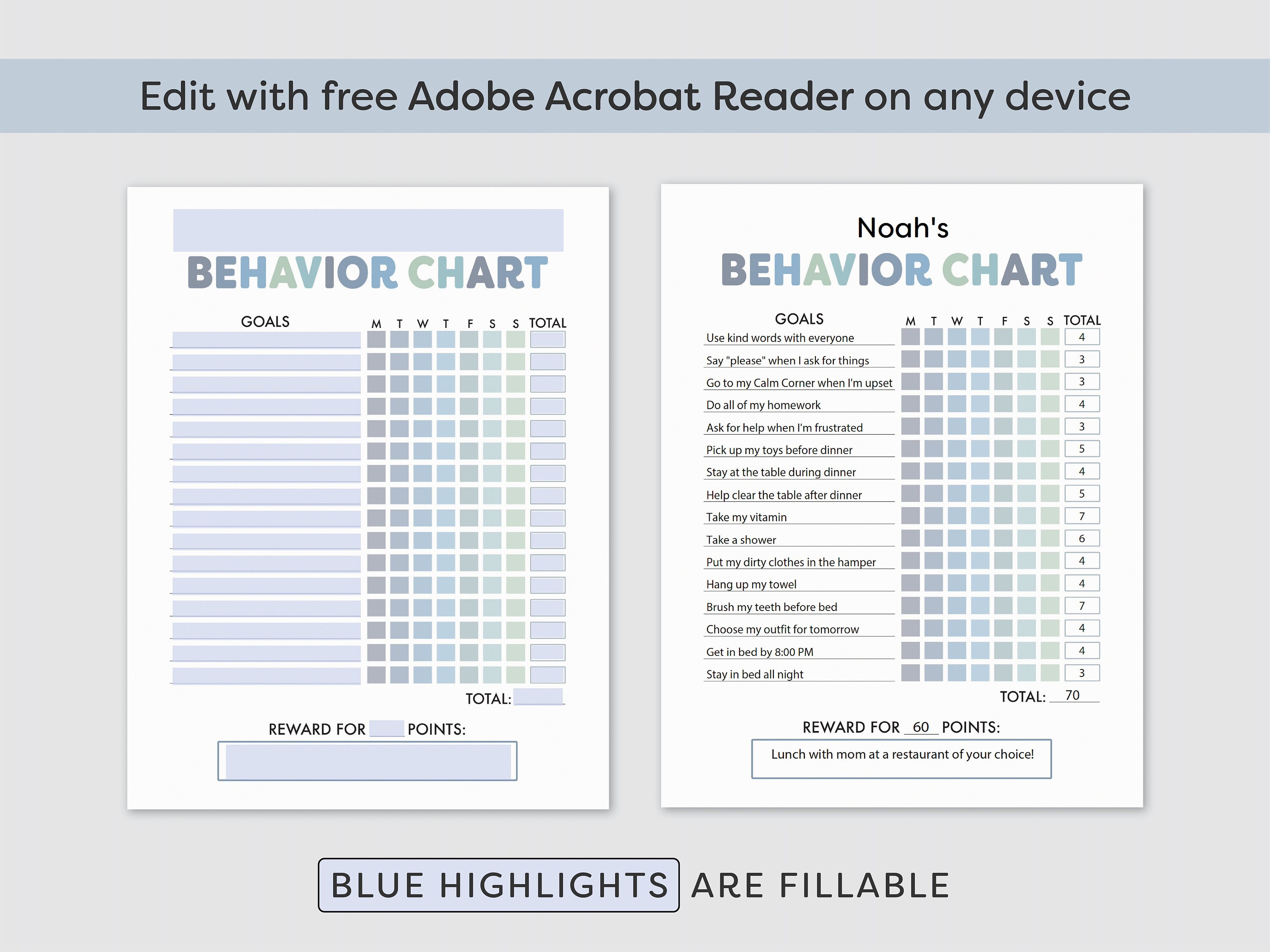 Behavior Chart for Kids at Home Behavior Chart Printable Behavior and ...