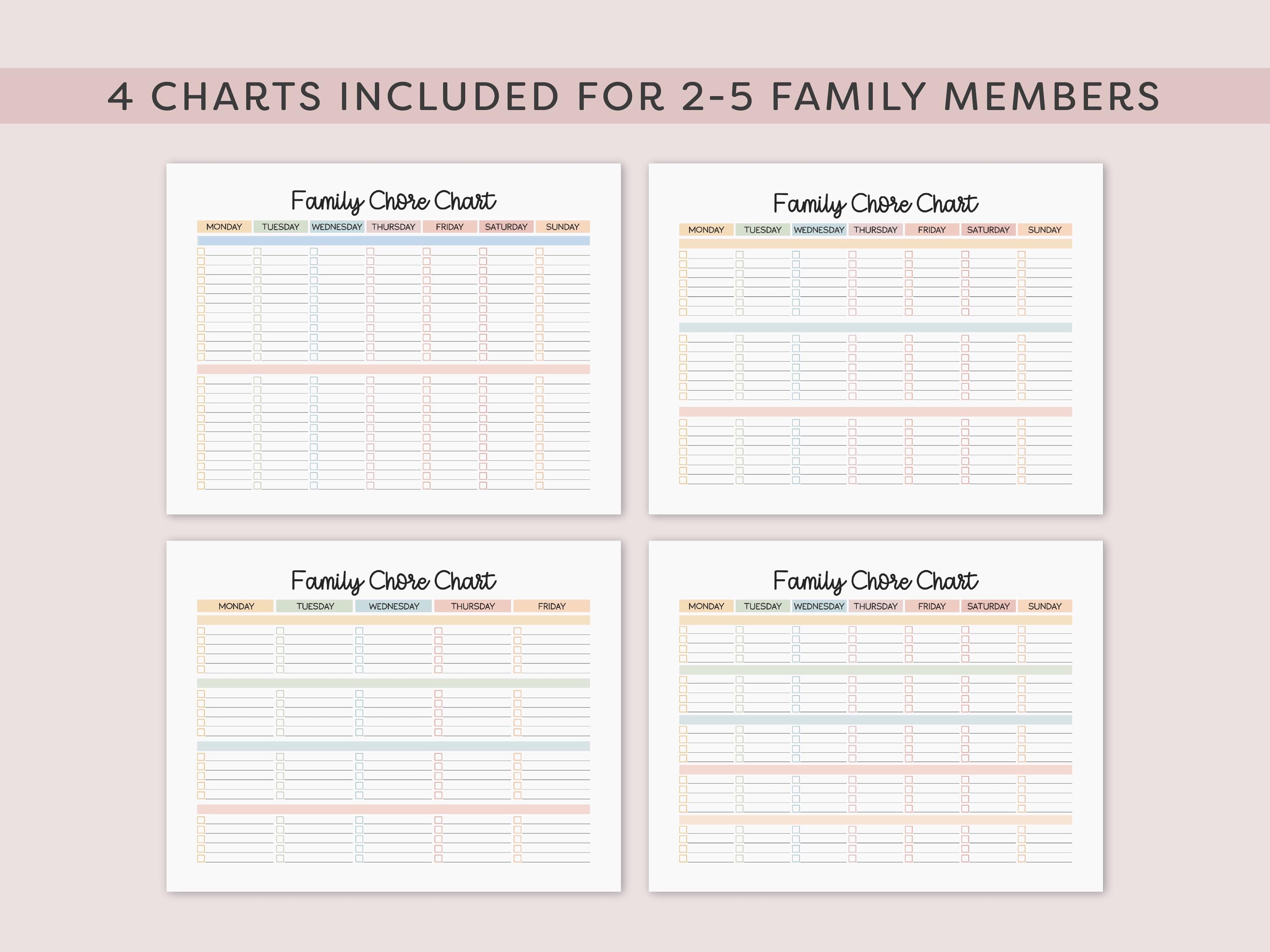 Family Chore Chart Editable Chore Chart Family Chore Chart 4 People ...