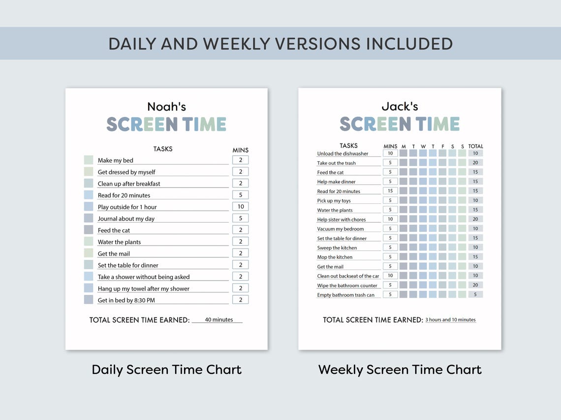 Screen Time Chore Chart Editable Screen Time Checklist Screen Time ...