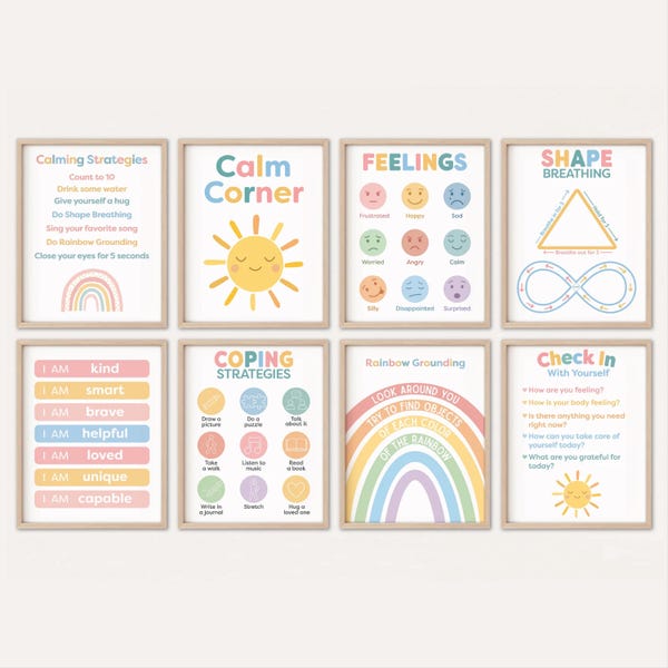 Calm Down Corner Poster Set: Gefühle, Affirmationen, Emotionen, Bewältigungsfähigkeiten, SEL, Printable Kit, Homeschool, Klassenzimmer (Digitaler Download)