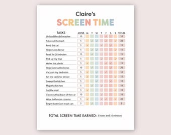 Screen Time Chart for Kids Screen Time Management Screen Time Tracker Screen Time Check List Screen Time Check Screentime Rules for Kids PDF