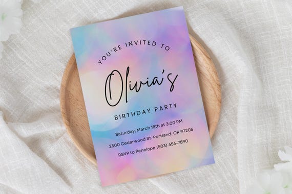 Tie Dye Invitation Colorful Birthday Invitation Tie Dye Party Invitation Watercolor Birthday Invitation Pastel Birthday Invitation Template