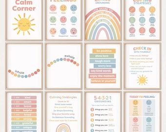 Calm Corner Posters Calming Corner Toddler Classroom Decor Calm Down Corner Printables Affirmations For Kids Breathing Cards 54321 Grounding