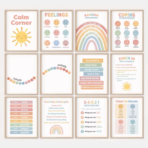Calm Corner Posters Calming Corner Toddler Classroom Decor Calm Down Corner Printables Affirmations For Kids Breathing Cards 54321 Grounding
