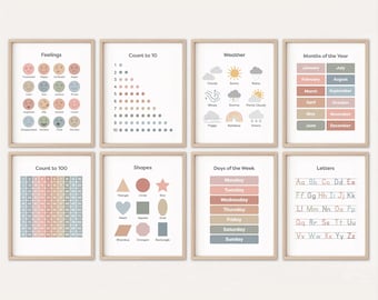 Boho Educational Posters Classroom Decor Kindergarten Art Weather Homeschool Printables Montessori Toddler Back to School Alphabet Poster