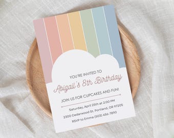 Rainbow Birthday Invitation 6th Birthday Invitation Text Birthday Invitation Template 2nd Birthday Invitation 4th Birthday Invitation 10th