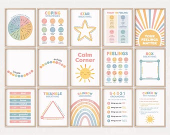 Calm Down Corner Visuals Calming Corner Classroom Posters Kids Room Decor Feelings Wheel 54321 Grounding Technique Calm Corner Posters SEL