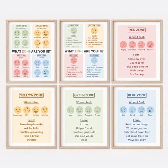 Zones of Regulation Poster Set | Printable Classroom Posters, Self Regulation Activities, Zones of Regulation Faces, ADHD, Coping Skills