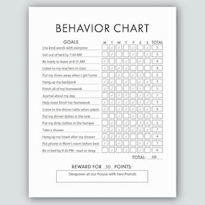 Verhaltenstabelle für Teenager Verhaltens-Belohnungs-Diagramm Bearbeitbares Verhaltensdiagramm für Kinder Verhaltenstabelle Wöchentliche tägliche Belohnungstabelle Jungen-Verantwortung