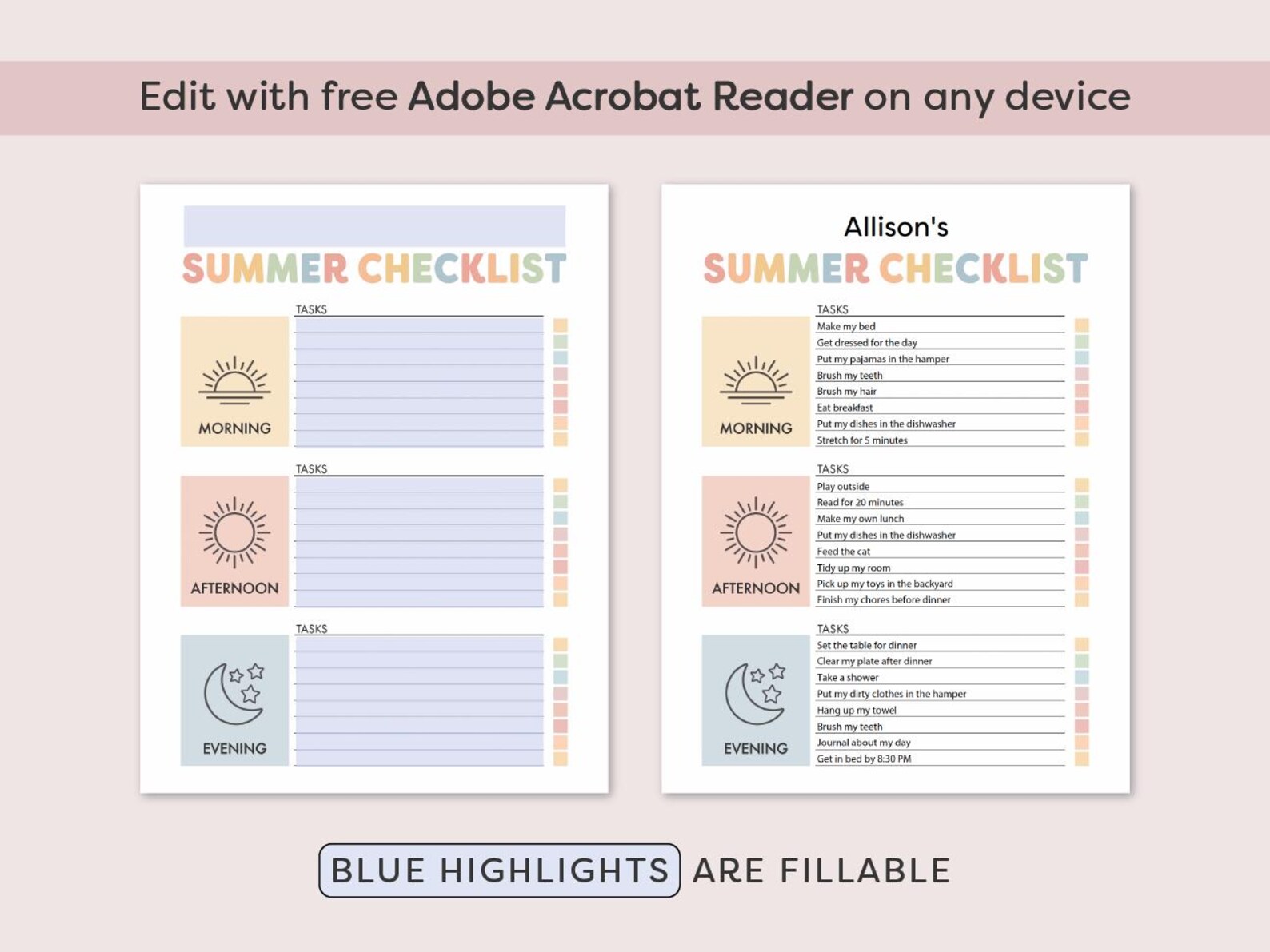 Summer Routine Pdf Kids Summer Routine Checklist Printable Routine Chart for Kids Summer ...