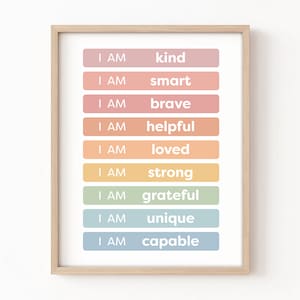 Parole di affermazione per lo specchio, affermazioni positive per bambini, poster di affermazioni, affermazione quotidiana, decorazioni per la cameretta dei bambini, affermazioni stampabili