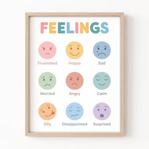 Tableau des sentiments pour les tout-petits, tableau des sentiments imprimables, art mural imprimable, coin calme, émotions, visages, impression d'humeur des visages SEL