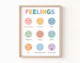 Feelings Chart for Toddlers Feelings Chart Printable Wall Art Calm Down Corner Emotions Poster Moods Faces SEL Preschool Homeschool Print