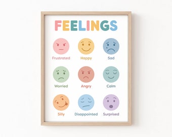 Feelings Chart for Toddlers Feelings Chart Printable Wall Art Calm Down Corner Emotions Poster Moods Faces SEL Preschool Homeschool Print