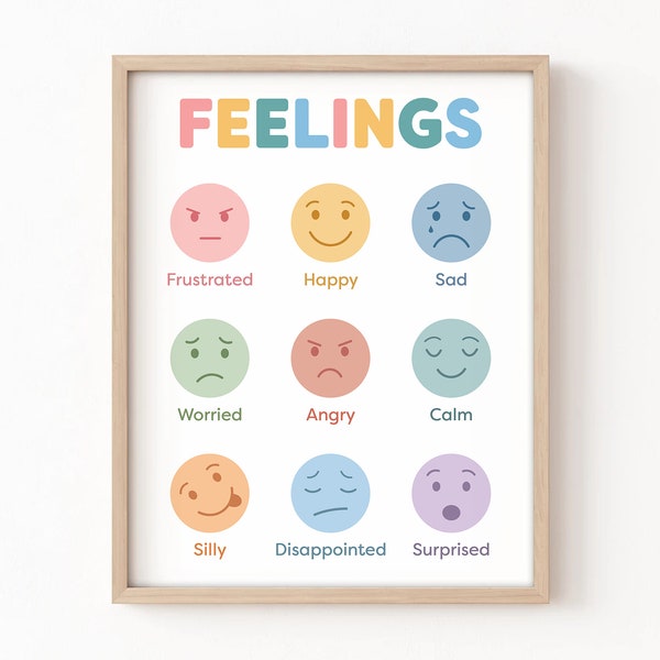 Feelings Chart Printable | Calm Down Corner, Toddlers, Emotions Poster, Moods, Faces, SEL, Preschool Decor, Kindergarten (Digital Download)
