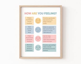 Tableau des sentiments Poster « Comment vous sentez-vous aujourd'hui » Poster Emotions Poster Décoration de la salle de classe SEL Poster du conseiller scolaire Préscolaire École à la maison Tout-petit