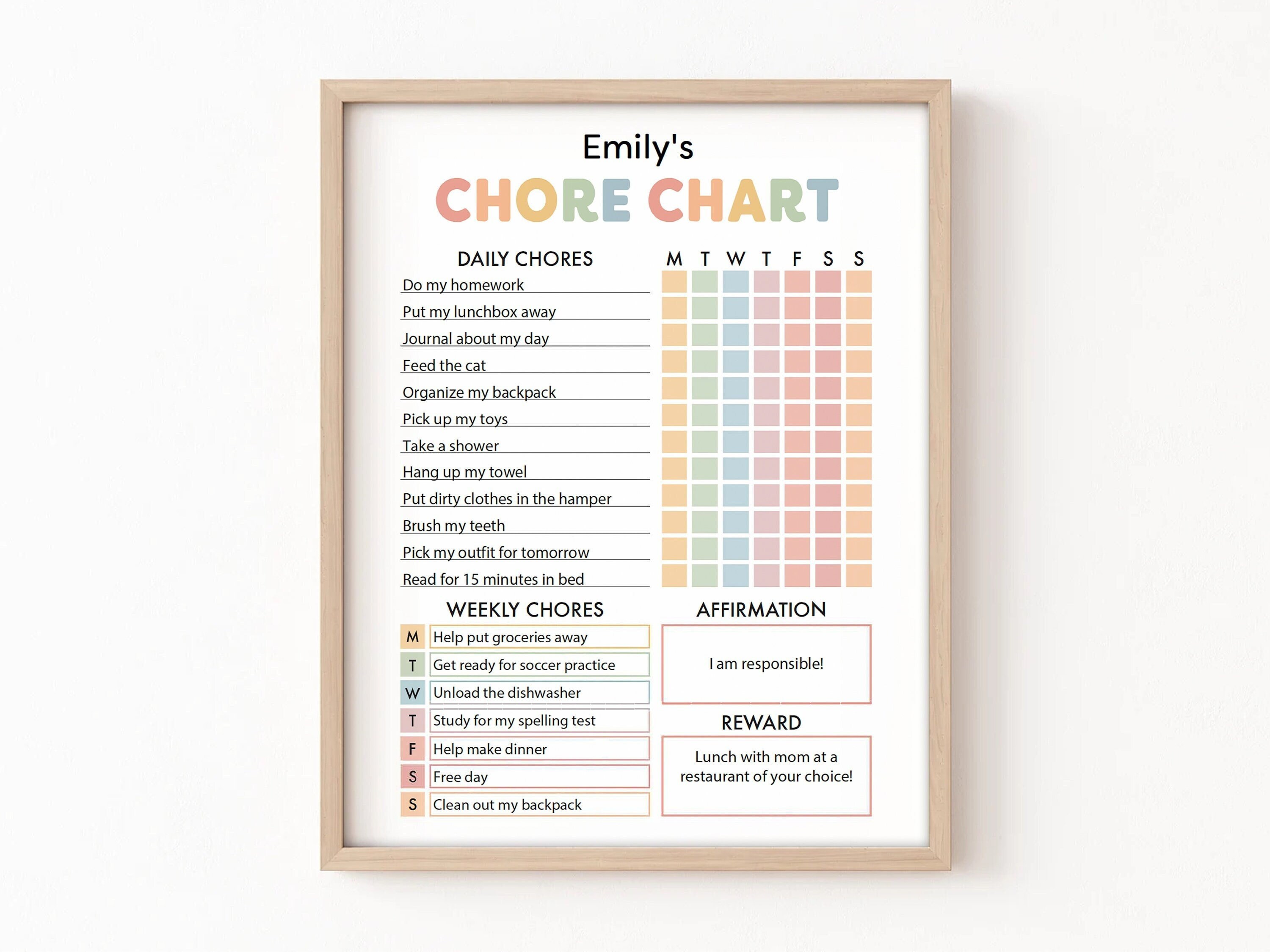 Chore Chart for Kids Printable Editable Chore Chart Template - Etsy
