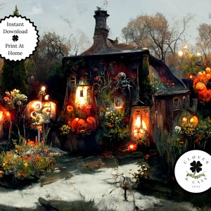 Printable Spooky Autumn Greeting Card Téléchargement instantané Carte 5x7 pouces pour Halloween, Halloween Card to download, Autumn Holiday Card, Art Card