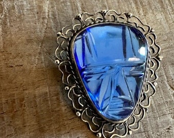 Vintage Mexican Sterling Silver Blue FACE Pin/Brooch