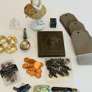 Vintage and art assemblage supplies, embellishments for books & altered art, curious things - Lot A