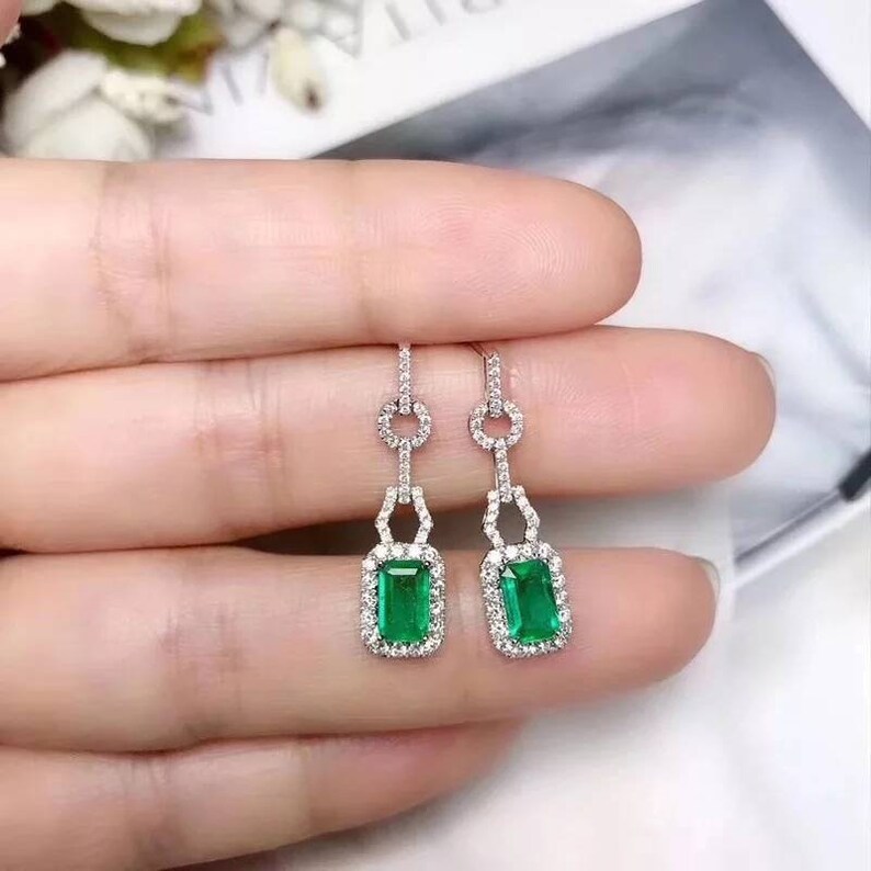 Natural Zambian Emerald Earring 925 Sterling Silver Statement Fine Jewelry Gifts Natural Zambian Emerald Earring 925 Sterling Silver Statement Fine Jewelry Gifts