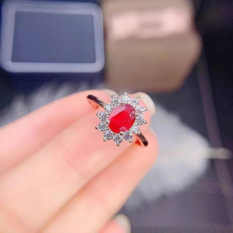 High Jewelry Pigeon Blood Ruby Ring S925 Sterling Silver Women's Flower Ring  Color Red Gemstone for Women Party Gift Luxury