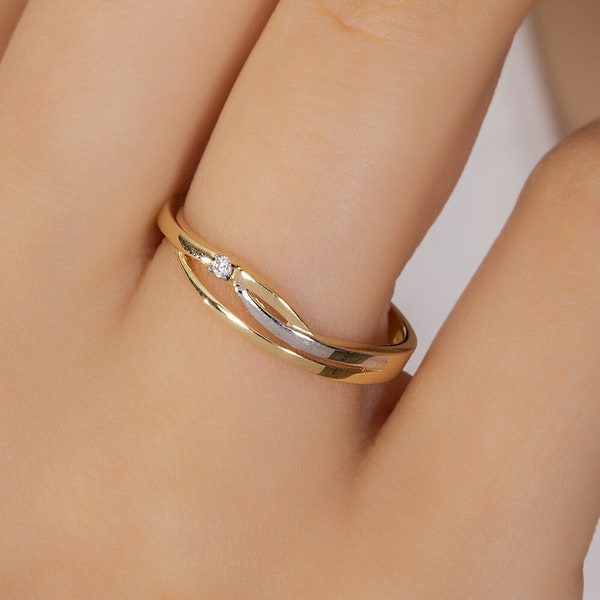 14K massiv Gold Ring, 925 Sterling Silber Ring, kleine Form Ring, Doppel Farbring, minimalistischer Ring, Valentinstag Geschenk, Weihnachtsgeschenk