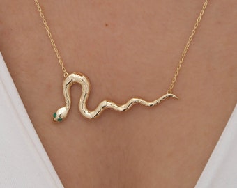 14K Solid Gold Snake Necklace, Snake Necklace, Handmade Necklace, Christmas Gift, Valentine's Day Gift