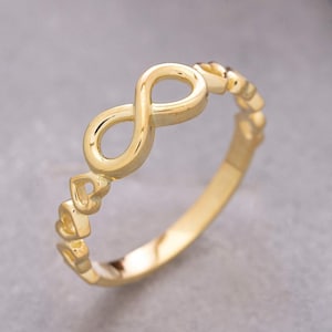 14K Solid Gold Infinity and Heart Ring, 925 Sterling Silver Infinity and Heart Ring, Love Ring, Mother&#39;s Day Gift, Valentine&#39;s Day Gift