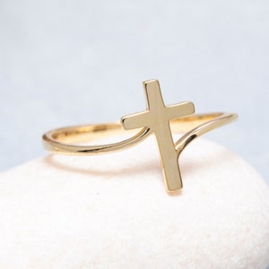 14K Solid Gold Cross Ring, 925 Sterling Silver Cross Ring, Elegant Cross Ring, Christmas Gift, Valentine&#39;s Day Gift, Mother&#39;s Day Gift