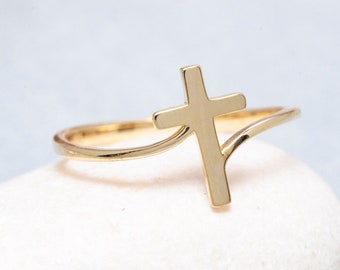 14K Solid Gold Cross Ring, 925 Sterling Silver Cross Ring, Elegant Cross Ring, Christmas Gift, Valentine&#39;s Day Gift, Mother&#39;s Day Gift
