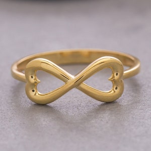 Heart and Infinity Ring, 14K Solid Gold Infinity Ring, 925 Sterling Silver Infinity Ring, Love Ring, Mother&#39;s Day Gift, Valentine&#39;s Day Gift