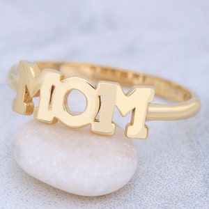 14K Plated Mother Ring, Sterling Silver Mother Ring, Script Mom Ring, Mom Ring, Christmas Gift, Valentine&#39;s Day Gift, Mother&#39;s Day Gift