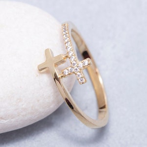 14K Solid Gold Cross Ring, 925 Sterling Silver Cross Ring, Handmade Cross Ring, Christmas Gift, Valentine&#39;s Day Gift, Mother&#39;s Day Gift