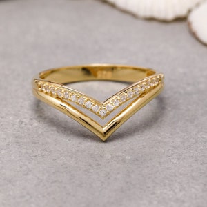 Anillo V de oro macizo de 14K, Anillo V de plata de ley 925, Anillo Chevron, Anillo curvo, Regalo del Día de la Madre, Regalo del Día de San Valentín, Regalo de Navidad imagen 1