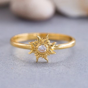 14K Solid Gold Sun Ring, Sterling Silver Sun Ring, Birthstone Ring, Minimalist Ring, Mother's Day Gift, Valentine's Day Gift, Christmas Gift image 1