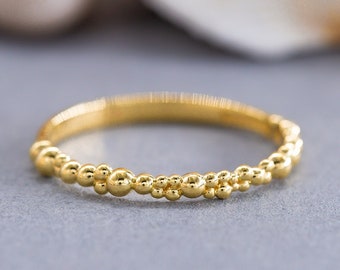 Anello a bolle in oro massiccio 14K, anello a bolle in argento sterling 925, anello con perline, anello a bolle minimalista, regalo per la festa della mamma, regalo di San Valentino