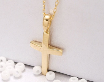 14K Gold Cross Necklace, Solid Gold Cross Necklace, 14K Minimalist Cross Necklace, Sterling Silver Cross Necklace, Christmas Gift