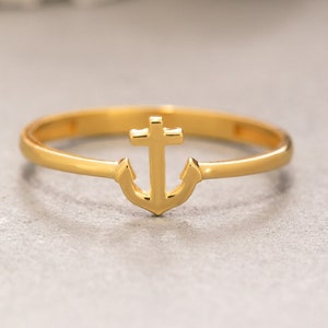 14K Solid Gold Anchor Ring, 925 Sterling Silver Anchor Ring, Sailor Ring, Minimalist Anchor Ring, Valentine&#39;s Day Gift, Mother&#39;s Day Gift
